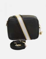 Alice Wheeler London Soho Dual Compartment Camera Cross Body Bag Black (Stripe Strap)