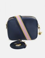 Alice Wheeler London Soho Dual Compartment Camera Cross Body Bag Navy (Stripe Strap)