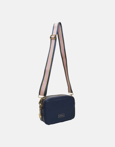 Alice Wheeler London Soho Dual Compartment Camera Cross Body Bag Navy (Stripe Strap) #3