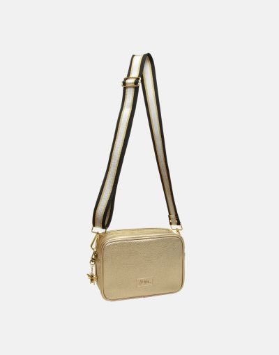 Alice Wheeler London Soho Dual Compartment Camera Cross Body Bag Gold (Stripe Strap) #2