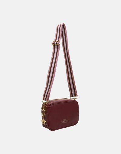 Alice Wheeler London Soho Dual Compartment Camera Cross Body Bag Plum (Stripe Strap) #3