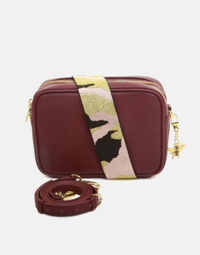 Alice Wheeler London Soho Dual Compartment Camera Cross Body Bag Plum (Pattern Strap)