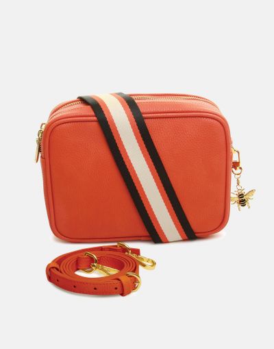 Alice Wheeler London Soho Dual Compartment Camera Cross Body Bag Orange (Stripe Strap) #1