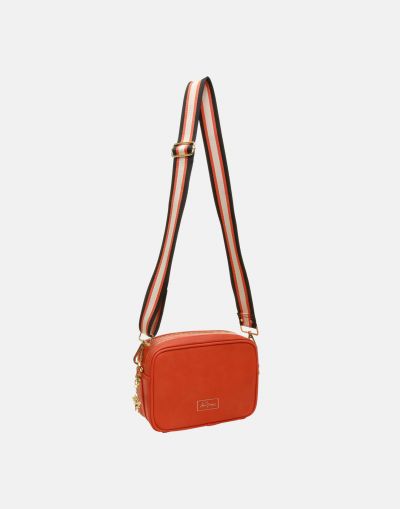 Alice Wheeler London Soho Dual Compartment Camera Cross Body Bag Orange (Stripe Strap) #3