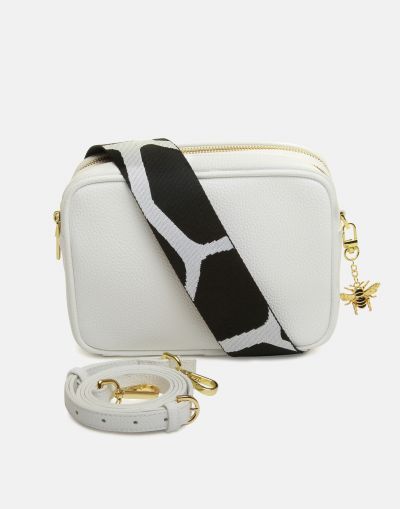 Alice Wheeler London Soho Dual Compartment Camera Cross Body Bag White (Pattern Strap)