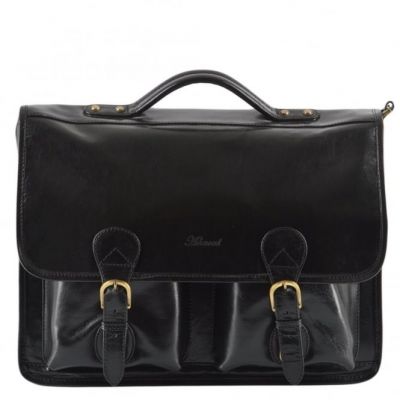 Ashwood Chelsea Double Gusset Laptop Briefcase in Black