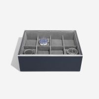 Stackers 8 Piece Watch Box & Acrylic Lid Navy Blue