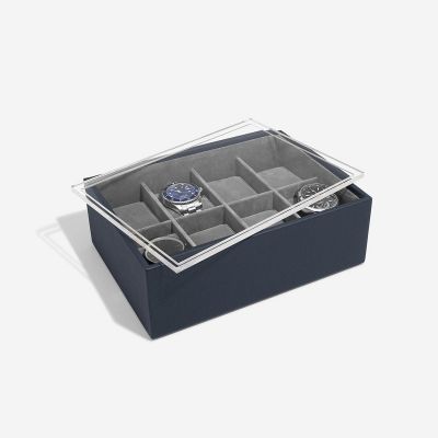 Stackers 8 Piece Watch Box & Acrylic Lid Navy Blue #4
