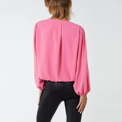 H Mcilroy London Pleated Neck Bubble Hem Blouse in Hot Pink #2