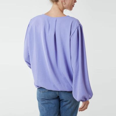 H Mcilroy London Pleated Neck Bubble Hem Blouse in Lilac #2