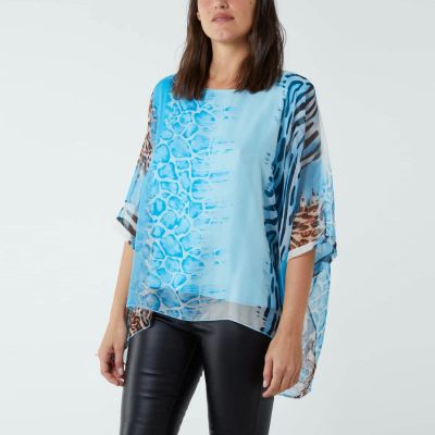 H Mcilroy London Animal Print Sheer Blouse in Turquoise