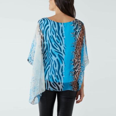 H Mcilroy London Animal Print Sheer Blouse in Turquoise #2