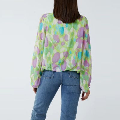 H Mcilroy London High Neck Abstract Print Blouse in Lime #2