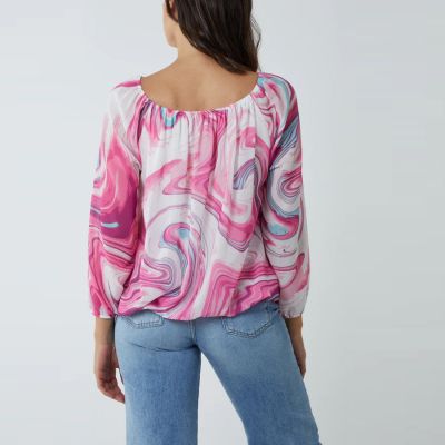 H Mcilroy London Tie Detail Abstract Swirl Blouse in Hot Pink #2