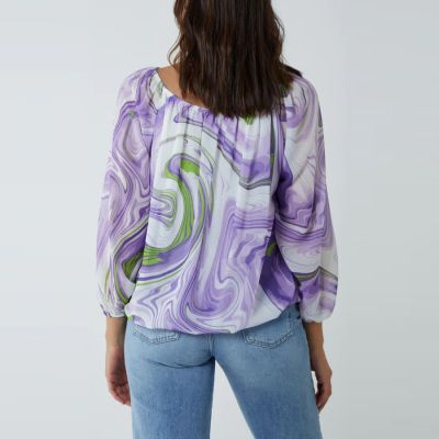 H Mcilroy London Tie Detail Abstract Swirl Blouse in Lilac #2