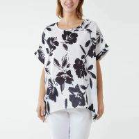 H Mcilroy London Hawaiian Floral Print Top in White