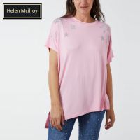 H Mcilroy London Asymmetric Diamante Star Top in Pink