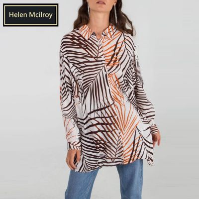 H Mcilroy London Leaf Print Oversized Shirt