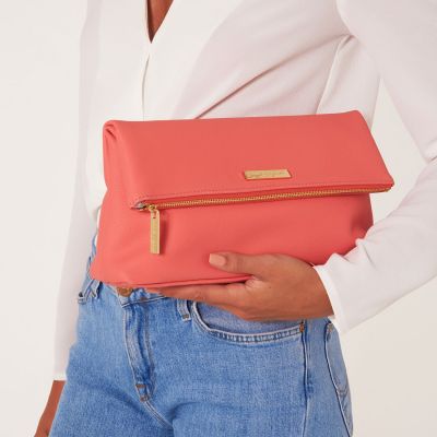 Katie Loxton Alise Soft Pebble Fold Over Clutch Coral #3