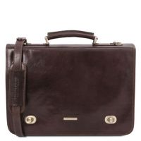 Tuscany Leather Siena Leather Messenger Bag 2 Compartments Dark Brown