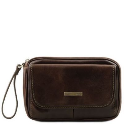 Tuscany Leather Ivan Leather Handy Wrist Bag For Men Dark Brown