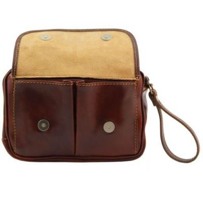 Tuscany Leather Ivan Leather Handy Wrist Bag For Men Dark Brown #4
