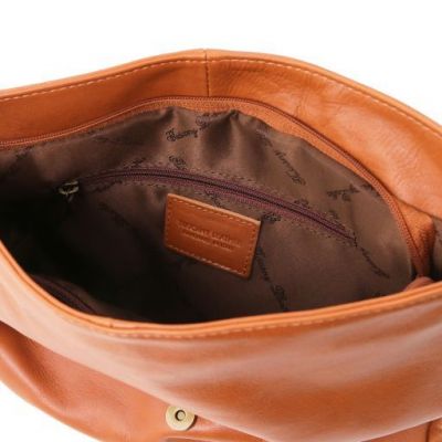 Tuscany Leather Soft Leather Shoulder Bag With Tassel Detail Cognac #3