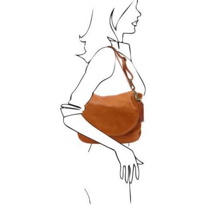 Tuscany Leather Soft Leather Shoulder Bag With Tassel Detail Cognac #4