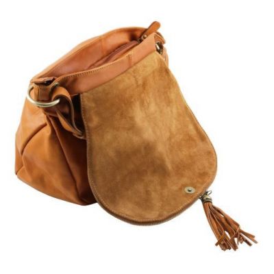 Tuscany Leather Soft Leather Shoulder Bag With Tassel Detail Cognac #5