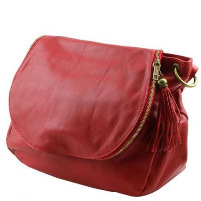 Tuscany Leather Soft Leather Shoulder Bag With Tassel Detail Red #2