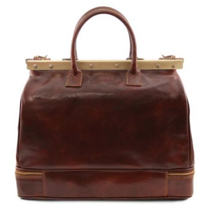 Tuscany Leather Barcellona Double Bottom Gladstone Leather Bag Brown #3