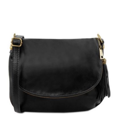 Tuscany Leather Soft Leather Shoulder Bag With Tassel Detail Black