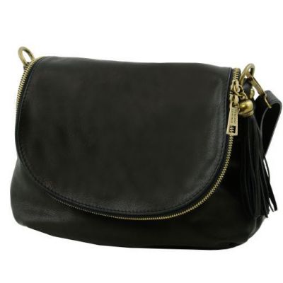 Tuscany Leather Soft Leather Shoulder Bag With Tassel Detail Black #2