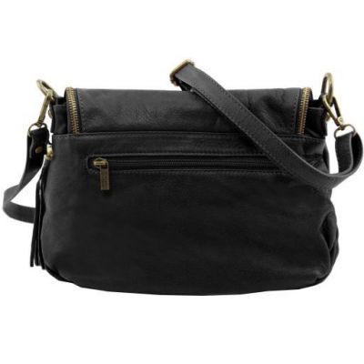 Tuscany Leather Soft Leather Shoulder Bag With Tassel Detail Black #3