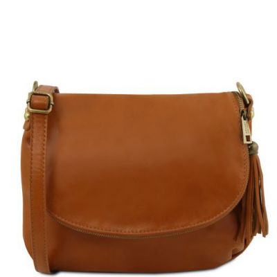 Tuscany Leather Soft Leather Shoulder Bag With Tassel Detail Cognac