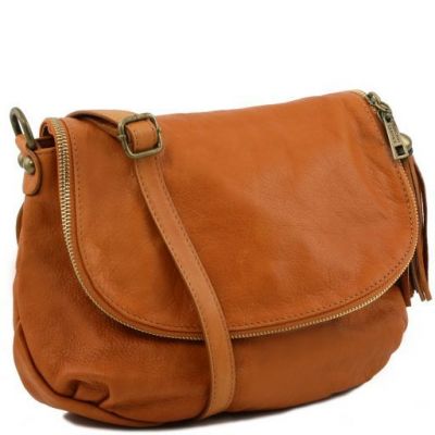Tuscany Leather Soft Leather Shoulder Bag With Tassel Detail Cognac #2