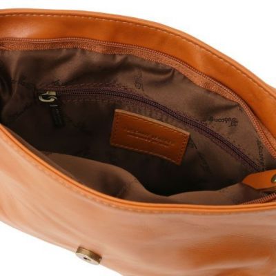 Tuscany Leather Soft Leather Shoulder Bag With Tassel Detail Cognac #3