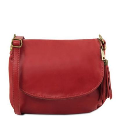 Tuscany Leather Soft Leather Shoulder Bag With Tassel Detail Red