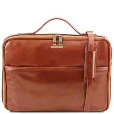Tuscany Leather Vicenza Leather Laptop Briefcase With Zip Closure Honey