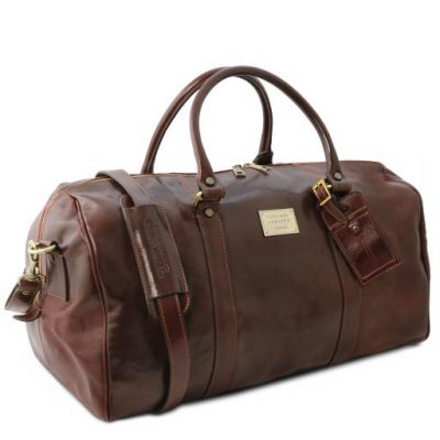 Tuscany Leather Voyager Travel Leather Duffle Bag With Pocket On The Backside Large Size Brown #2