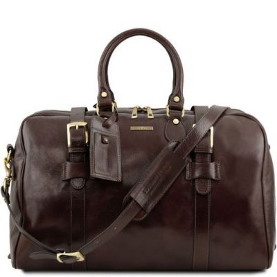 Tuscany Leather Voyager Leather Travel Bag With Front Straps Large Size Dark Brown
