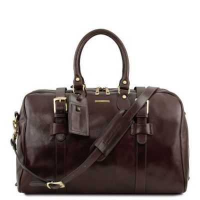 Tuscany Leather Voyager Leather Travel Bag With Front Straps Small Size Dark Brown