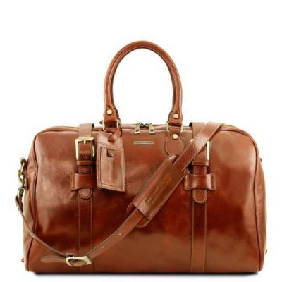 Tuscany Leather Voyager Leather Travel Bag With Front Straps Small Size Honey #1