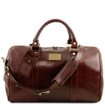 Tuscany Leather Voyager Travel Leather Duffle Bag With Pocket On The Back Side Small Size Brown #1
