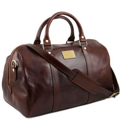 Tuscany Leather Voyager Travel Leather Duffle Bag With Pocket On The Back Side Small Size Brown #2