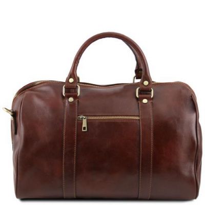 Tuscany Leather Voyager Travel Leather Duffle Bag With Pocket On The Back Side Small Size Brown #3