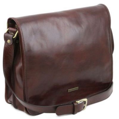 Tuscany Leather Messenger Two Compartments Leather Shoulder Bag Large Size Dark Brown #2