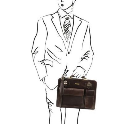 Tuscany Leather Venezia Leather Briefcase 2 Compartments Dark Brown #2