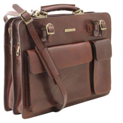 Tuscany Leather Venezia Leather Briefcase 2 Compartments Dark Brown #3