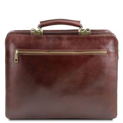 Tuscany Leather Venezia Leather Briefcase 2 Compartments Dark Brown #4